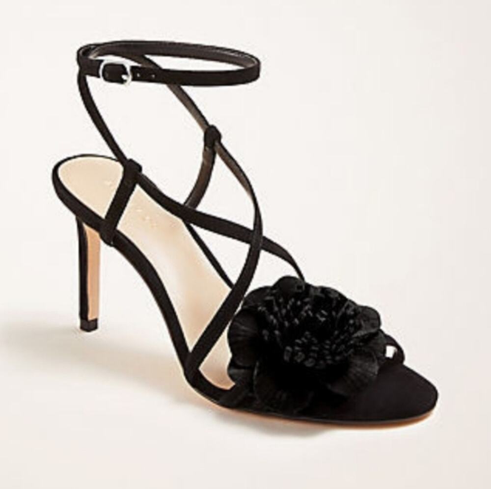 Ann Taylor "Celie" Flower Strappy Black Heel